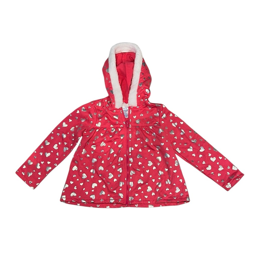 Kidgets Red Heart Print Fleece-Lined Hooded Jacket – Size 4T